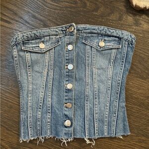 Zara Blue Denim Strapless Top